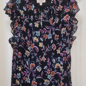 Philosophy Black Floral Ruffle Blouse